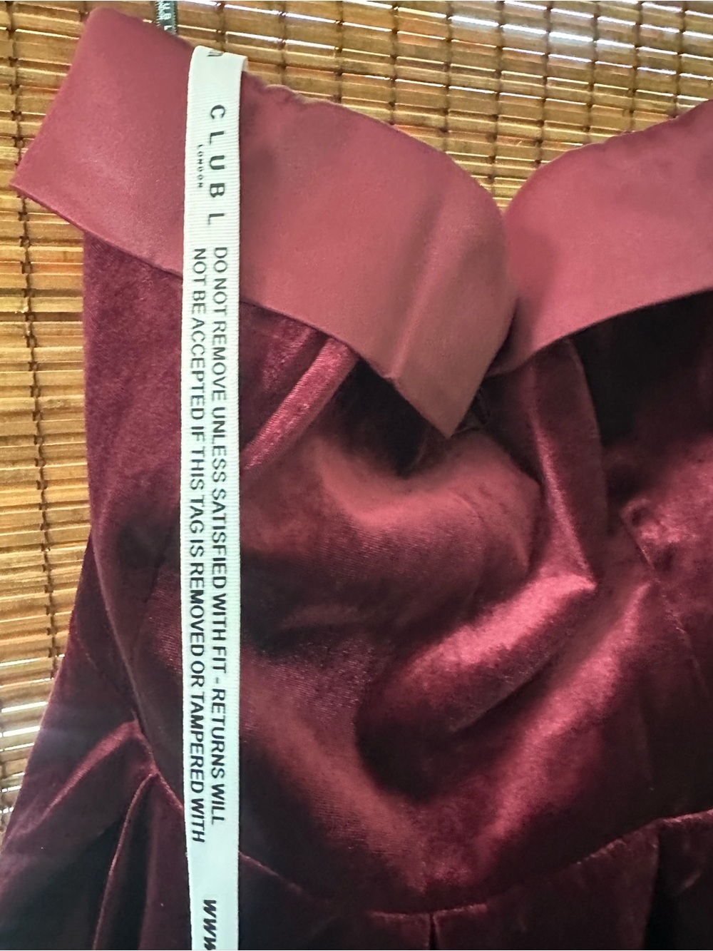 Club L London Strapless Velvet Mini Dress in Deep Wine - Picture 8 of 10